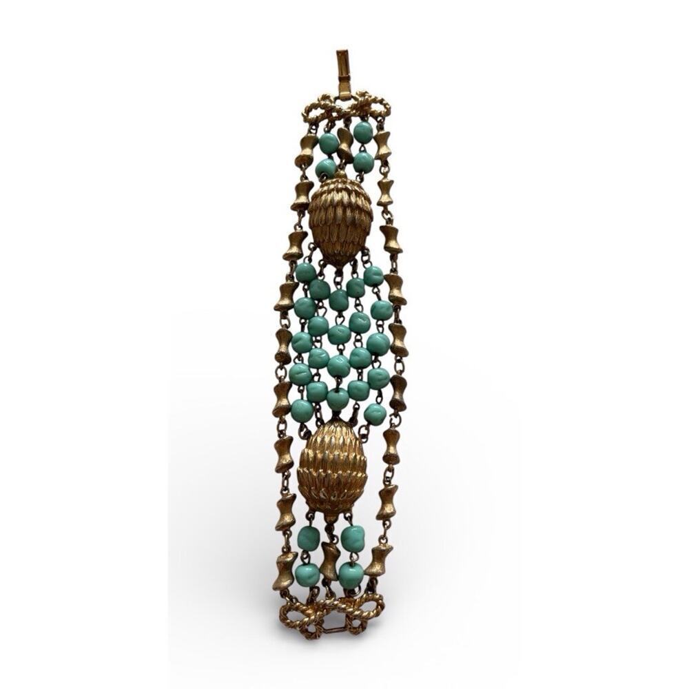Marboux Boucher Estruscan Revival Turquoise Glass Beaded Multi Strand Bracelet